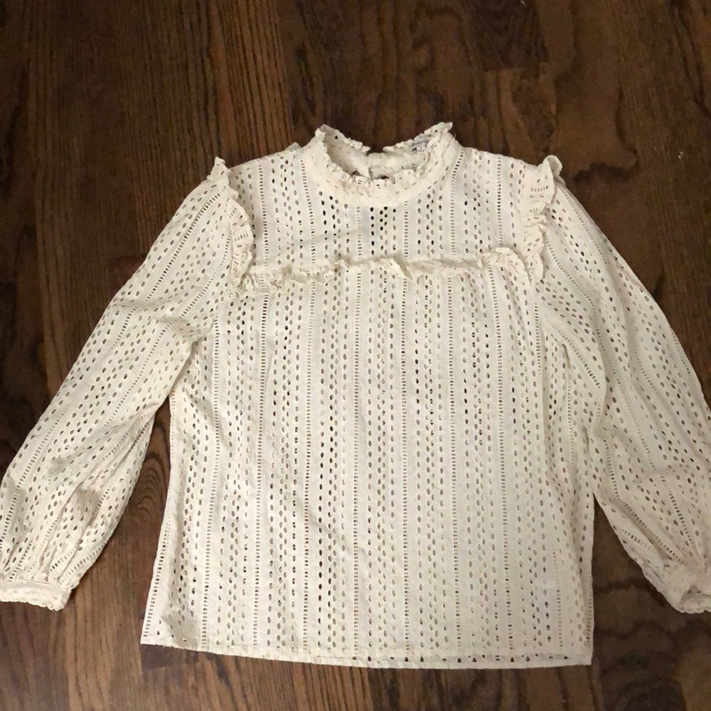 Mock neck eyelet top